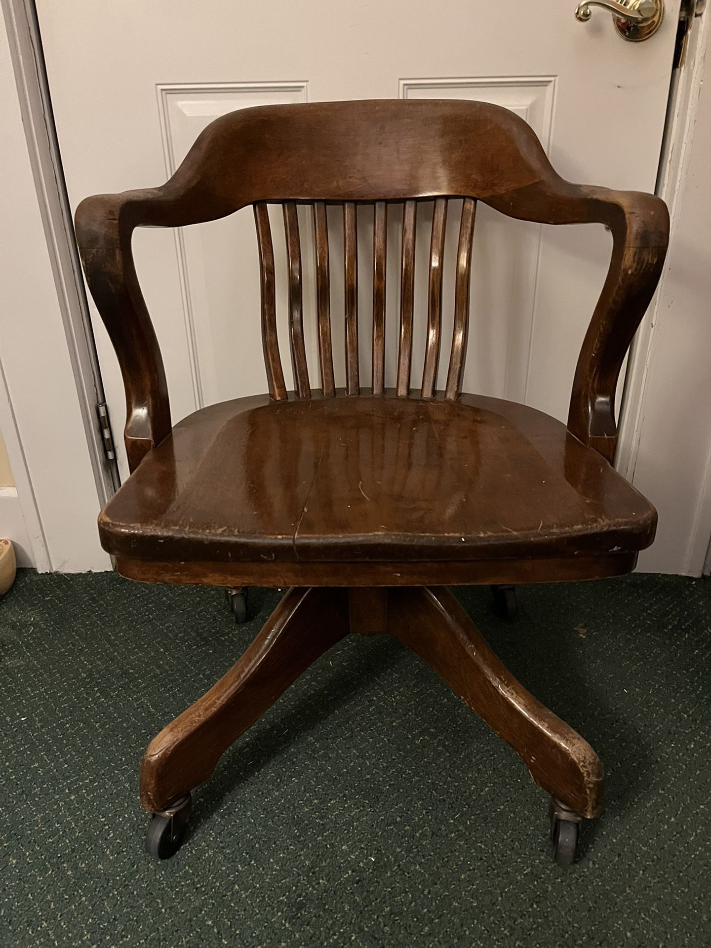 Antique  adjustable height Solid OakBanker’s Chair 