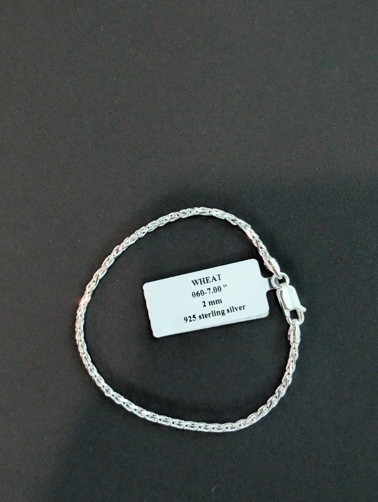 Solid .925 Sterling Silver Wheat Chain Bracelet 