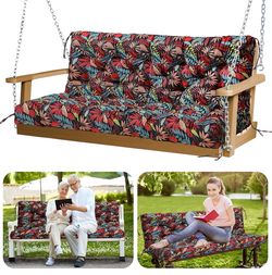Premium Outdoor Swing Cushions 70x40 inch Waterproof Porch Swing Cushions 2-3 Seater Replacement with Backrest and Ties Swing Cushion for Outdoor Furn