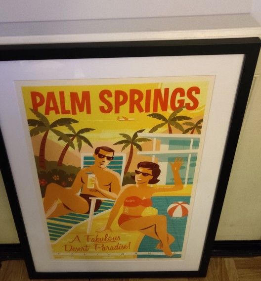 Pair of Fun Colorful Retro Palm Springs Wood Framed Prints 