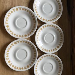 Five Vintage Tea Plates By Corelle Gold Butterfly