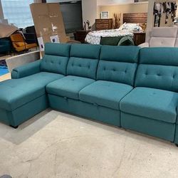 Green 3 Seat Sofa with storage chaise