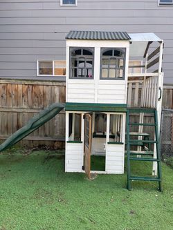 Outdoor Kids Wooden Playset with Slide
