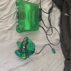 Green N64 With Cords, Controllers And Games