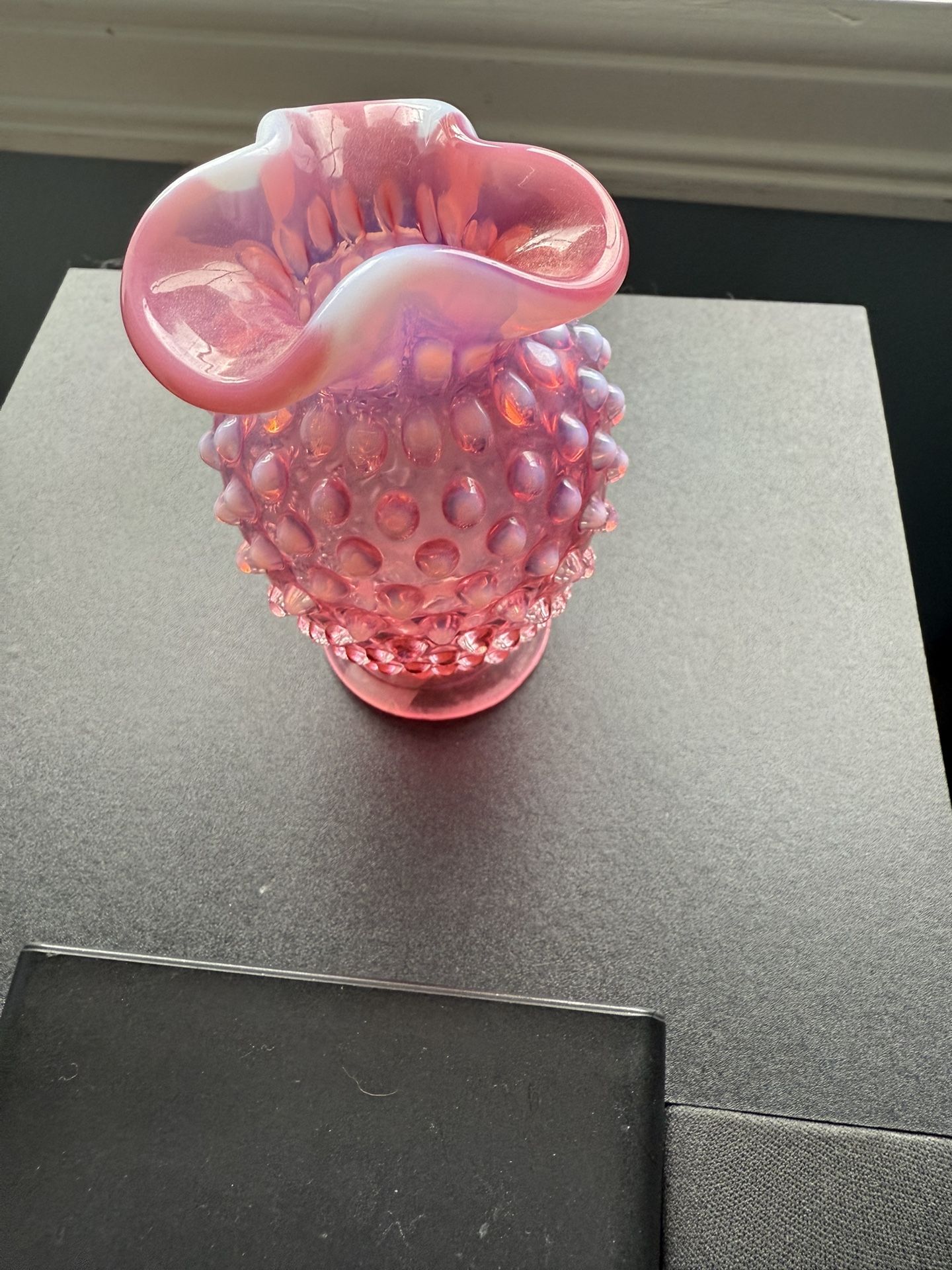 Fenton Hobnail Style Cranberry Opalescent Ruffled Rimmed Bud Vase