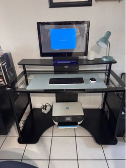 HP Printer, Computer Desk, Lamp, Chair and printer ink