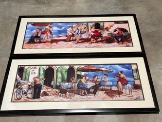 Pair of Matching Framed Ronald West Art Prints – Café da Vinci & The Violinist