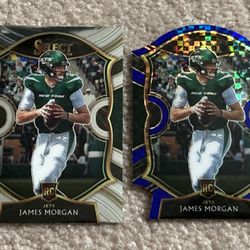 JAMES MORGAN RC LOT 2020 Select Blue Prizm Checkerboard + Base Card #84 JETS QB