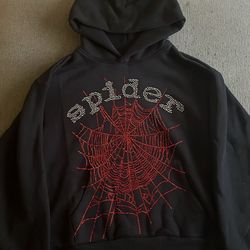 Sp5der Rhinestone OG Web V2 Black Hoodie