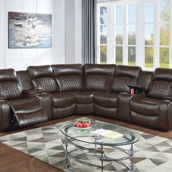 Brand New Brown Leather Power Reclining Sectional Sofa