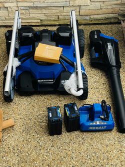 Kobalt 80-volt, 25-in Self Propelled mower and Blower Battery Walk Mower with (2) 4 Ah Battery & Charger Included