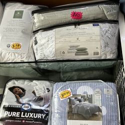 Downlite King Comforter, Jennifer Adams Queen Set, Sealy Queen Mattress Pad, Balboa King Quilt