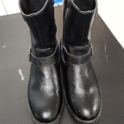 frye and co ajai black leather motorcycle boots with straps mens size 8