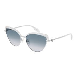 Alexander McQueen AM0257S Cat eye sunglasses white silver frames gray lenses