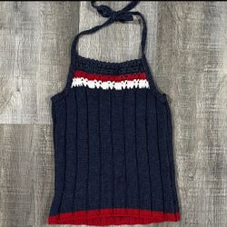 Juniors XS Navy Knit / Crocheted Cropped Halter Top