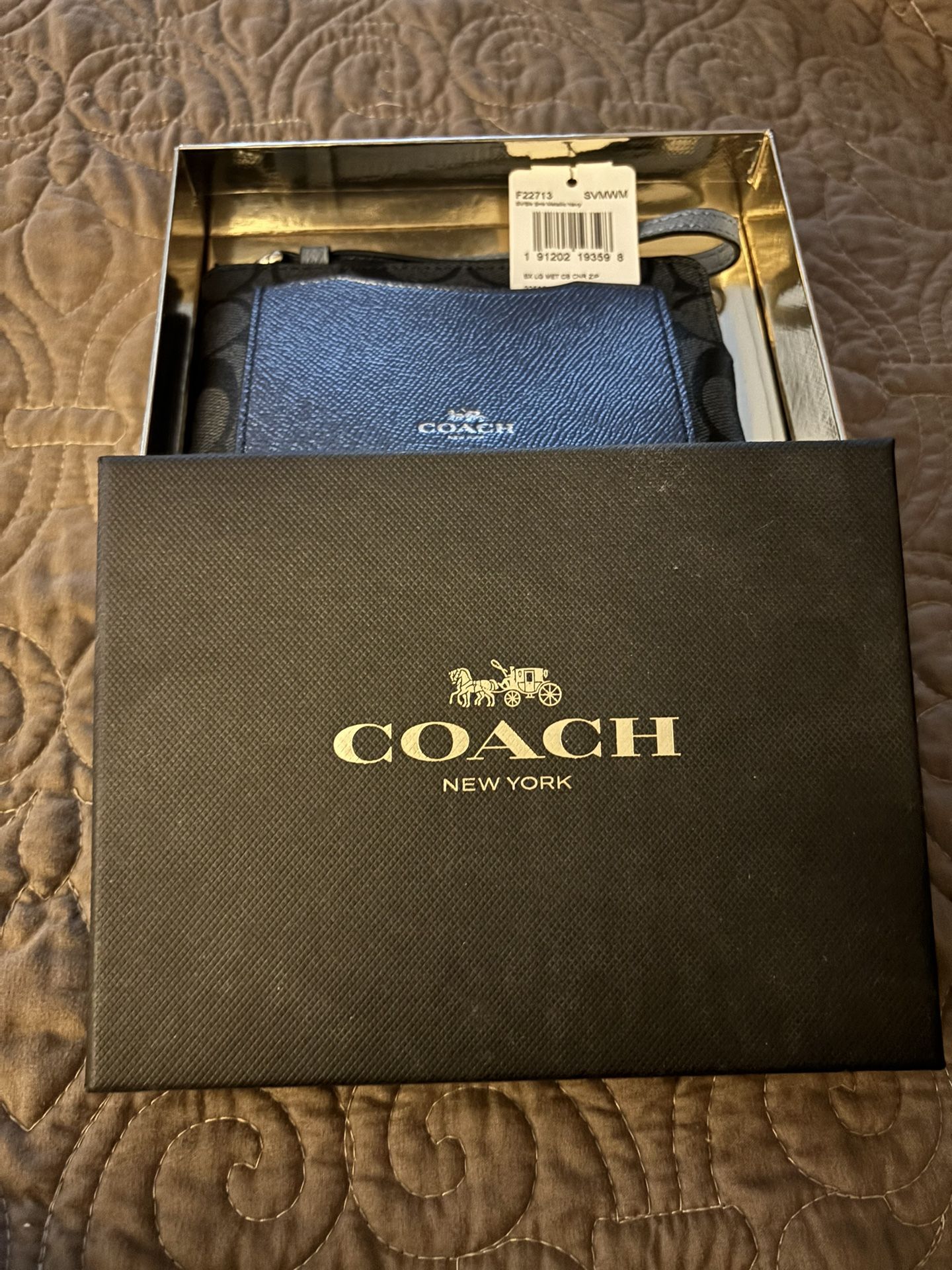 Coach Wallet Wristlet Black Smoke Metallic Navy