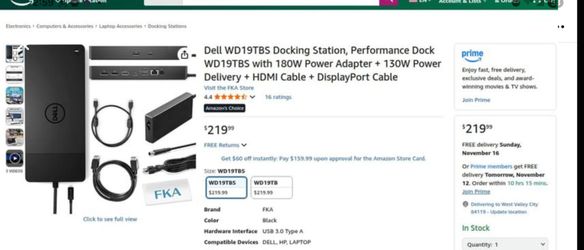 Dell Thunderbolt Docking Station WD19TBS + 180W Adapter ***Brand New***
