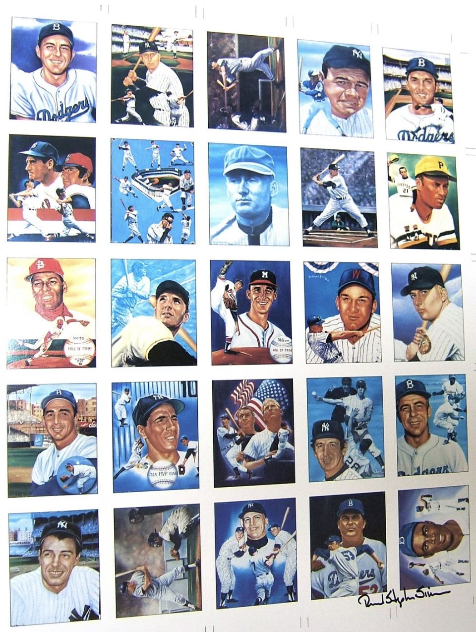 1986 Baseball Cards, Uncut, 50 cards, Hand-signed by Artist Robert Stephen Simon