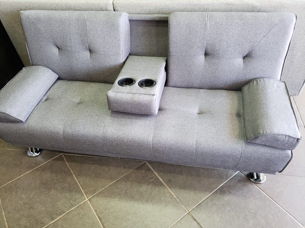 Gray futon sofa adjustable