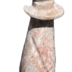 Vintage Pink Gray Onyx Marble Stone Carved Candle Stick  7.75” Set of 2