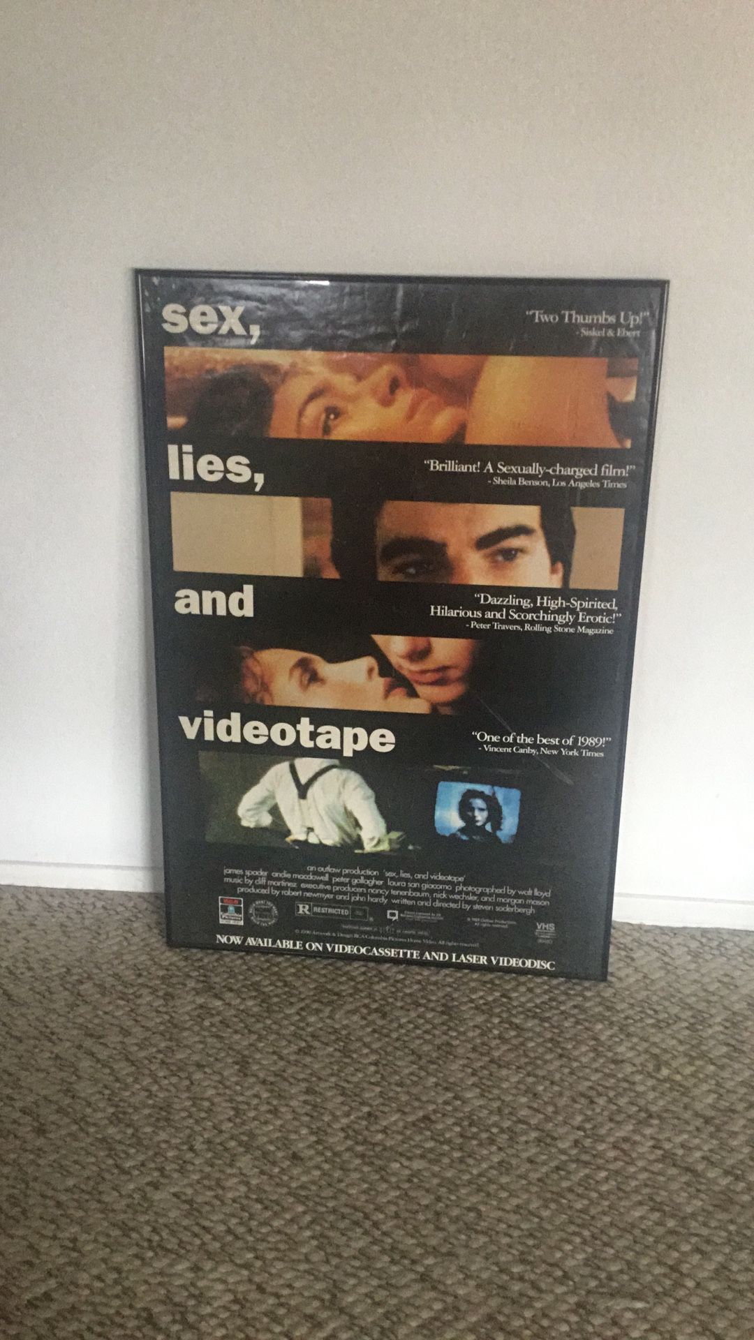FRAMED MOVIE POSTER . SEX ,LIES,VIDEOTAPE. VHS AND LASER DISC RELEASE MOVIE POSTER 1990.