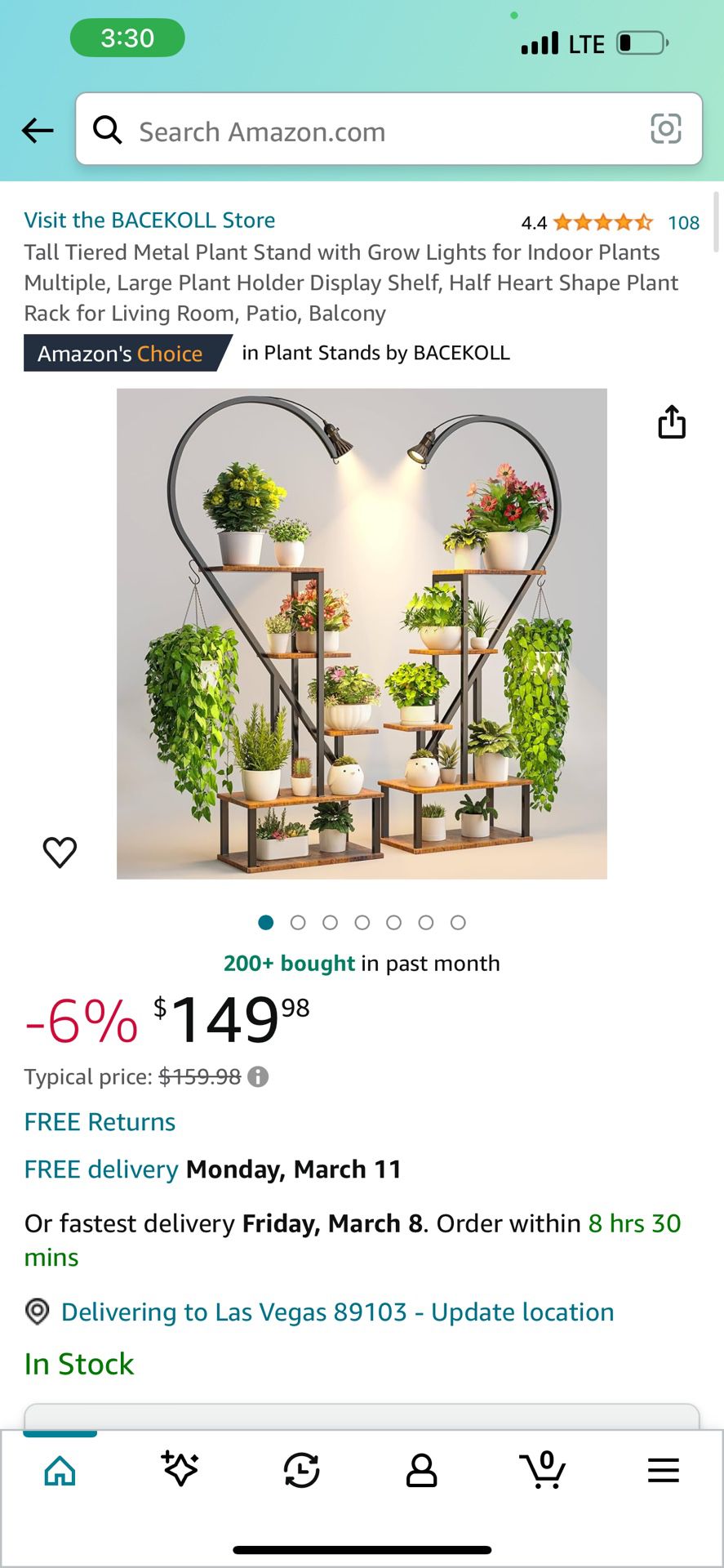 Tall Tiered Metal Plant Stand with Grow Lights for Indoor Plants