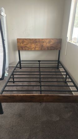 Metal Platform Bed Frame with Wood Headboard