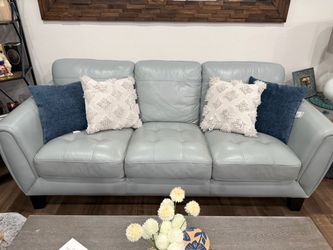 Light Blue Leather 3-Seat Sofa