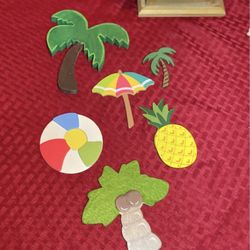 6 NEW! Beach Theme Palm Trees Wood Painted Cutouts for Crafts DIY Projects NWT