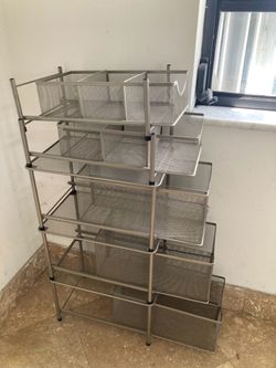 METAL  MESH  STACKING. STORAGE BINS -  3  16 “ X  10” X  6” AND   2   16” X 5”  UNITS