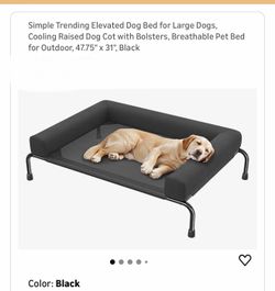 Simple Trending Elevated Dog Bed for Large Dogs, Cooling Raised Dog Cot with Bolsters, Breathable Pet Bed for Outdoor, 47.75" x 31", Black