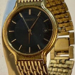🌑🌕Rare EyeCatch Vintage GoldPlated Round Seiko Men’s Watch Date Black🌕🌑