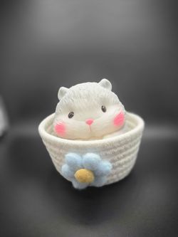 Cute Hamster Figurine in Mini Basket