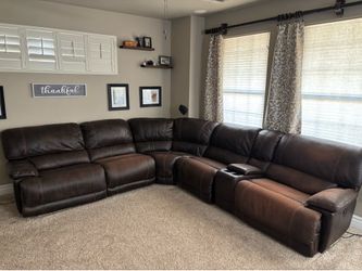 Brown Leatheraire 6-Piece Power Reclining Sectional with Console