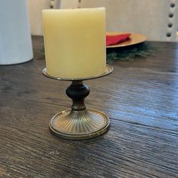 Beautiful Gold Brass Pillar Candle Holder And Candle 