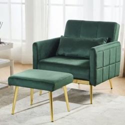 VICLLAX Modern Velvet Recliner Chair Comfy Accent Armchair with Upholstered Armrests, Ottoman and Pillow for Reading Room, Bedroom, and Living Room