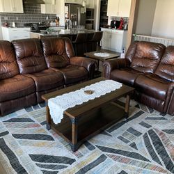 Flexsteel Leather Couch, Love Seet, Coffe Table and 2 End Tables
