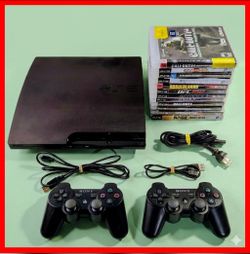 PlayStation 3 PS3 ,12 games and 2 controllers, 2 charging cords , power cable for console and HDMI cable