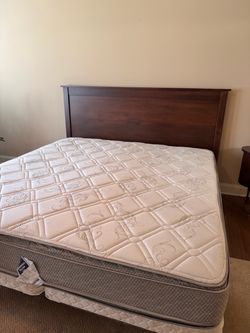 King Wood Headboard with mattress and box springs