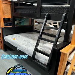Twin Full Black Litera Bunk Bed Mattresses New 