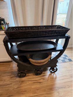 Custom Rustic Wagon Bar Cart – Cast Iron Wheels & Solid Wood Statement Piece