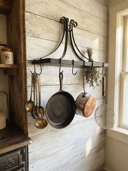 Vintage Wrought Iron Wall-Mounted Pot Rack