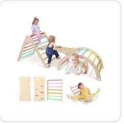 Pikler Triangle Set, 8-in-1 Foldable Climbing Toys For Toddlers Inside, Wooden Montessori Climbing Set, Indoor Playground Jungle Gym For Baby Kids Wit
