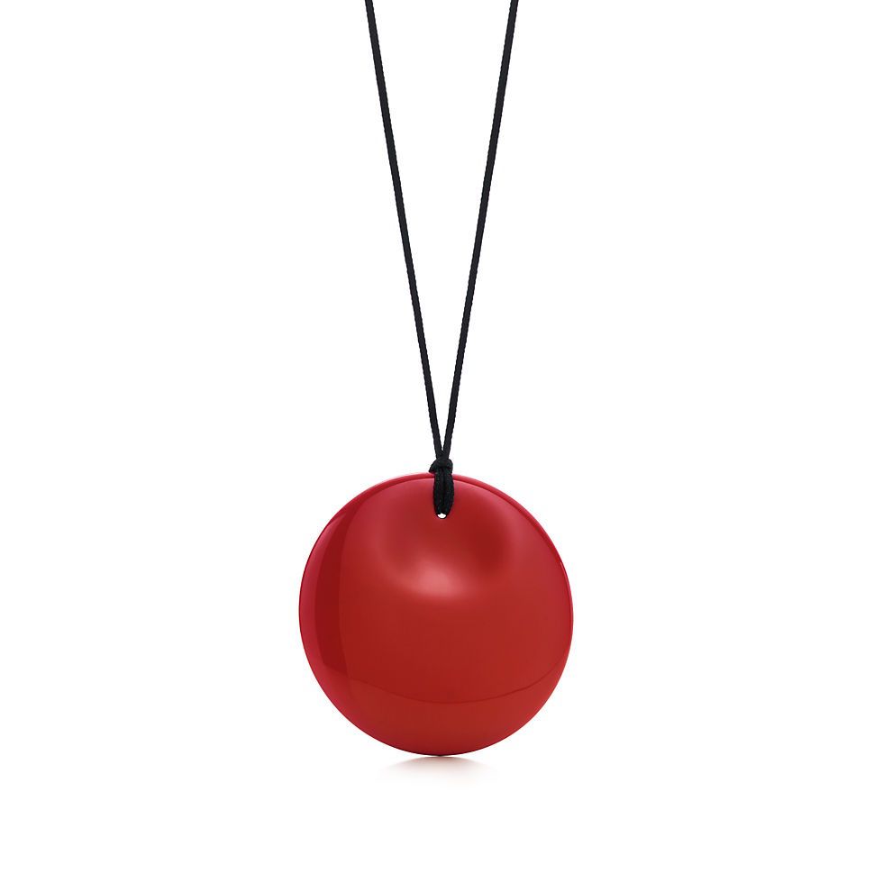 Tiffany & Co. Japanese Wooden Red Lacquer Disc Necklace
