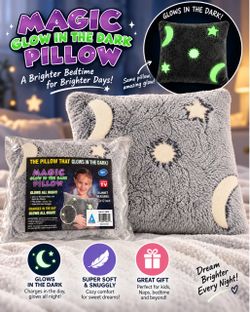 Magic Glow in the Dark Pillow – Soft Plush Kids Room Decor – New