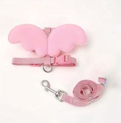 Adjustable Pink Pet Harness with Angel Wings Design & Plastic Buckles + Leash