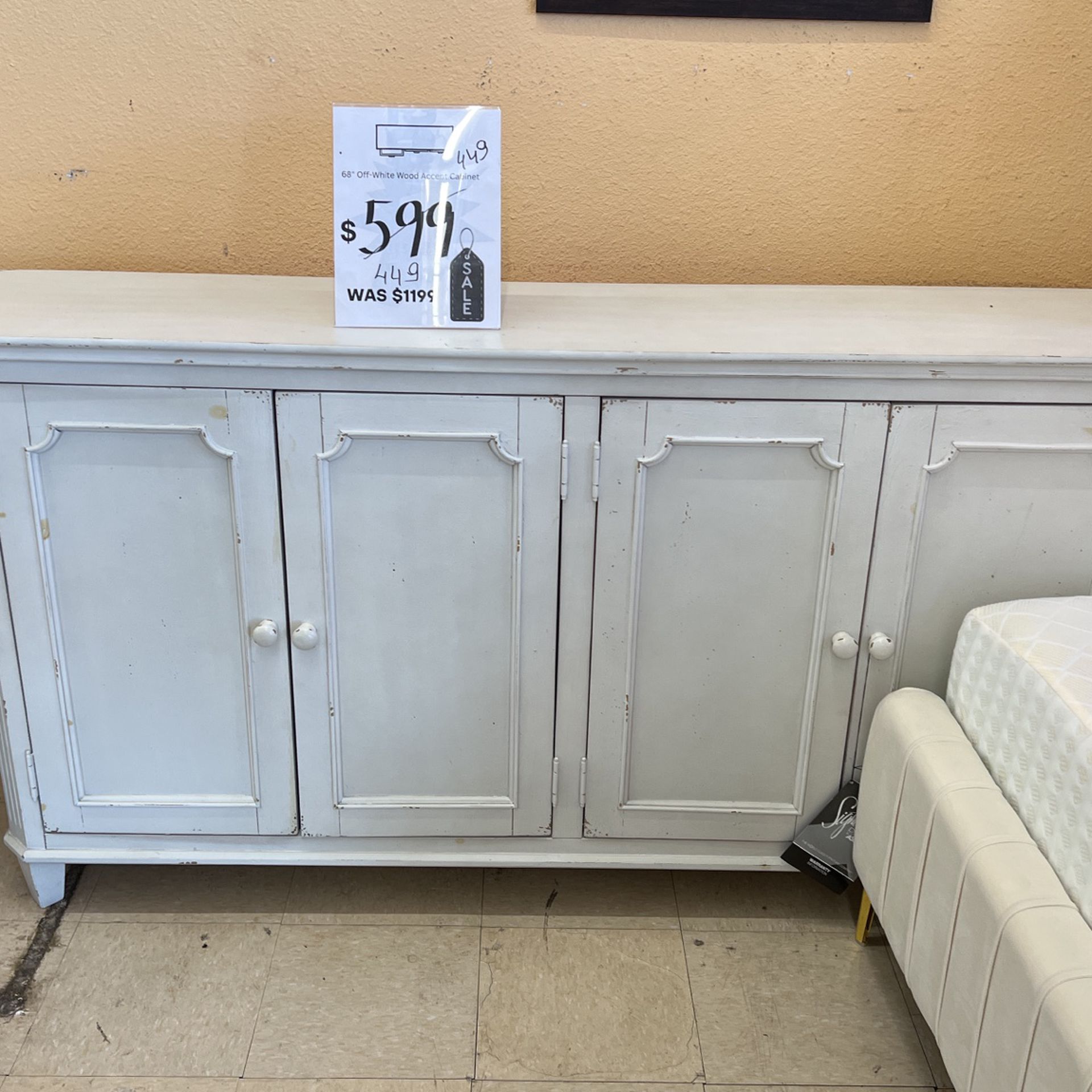 68” Wide Off White Wood Accent Cabinet With Shelves