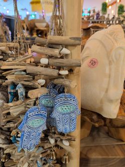 Hamsa Hand Wind Chime with Driftwood and Bells