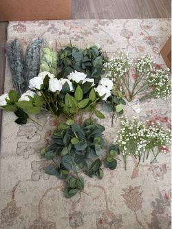 Wedding Faux Flowers & Greenery Bundle – White Roses, Eucalyptus & Baby's Breath