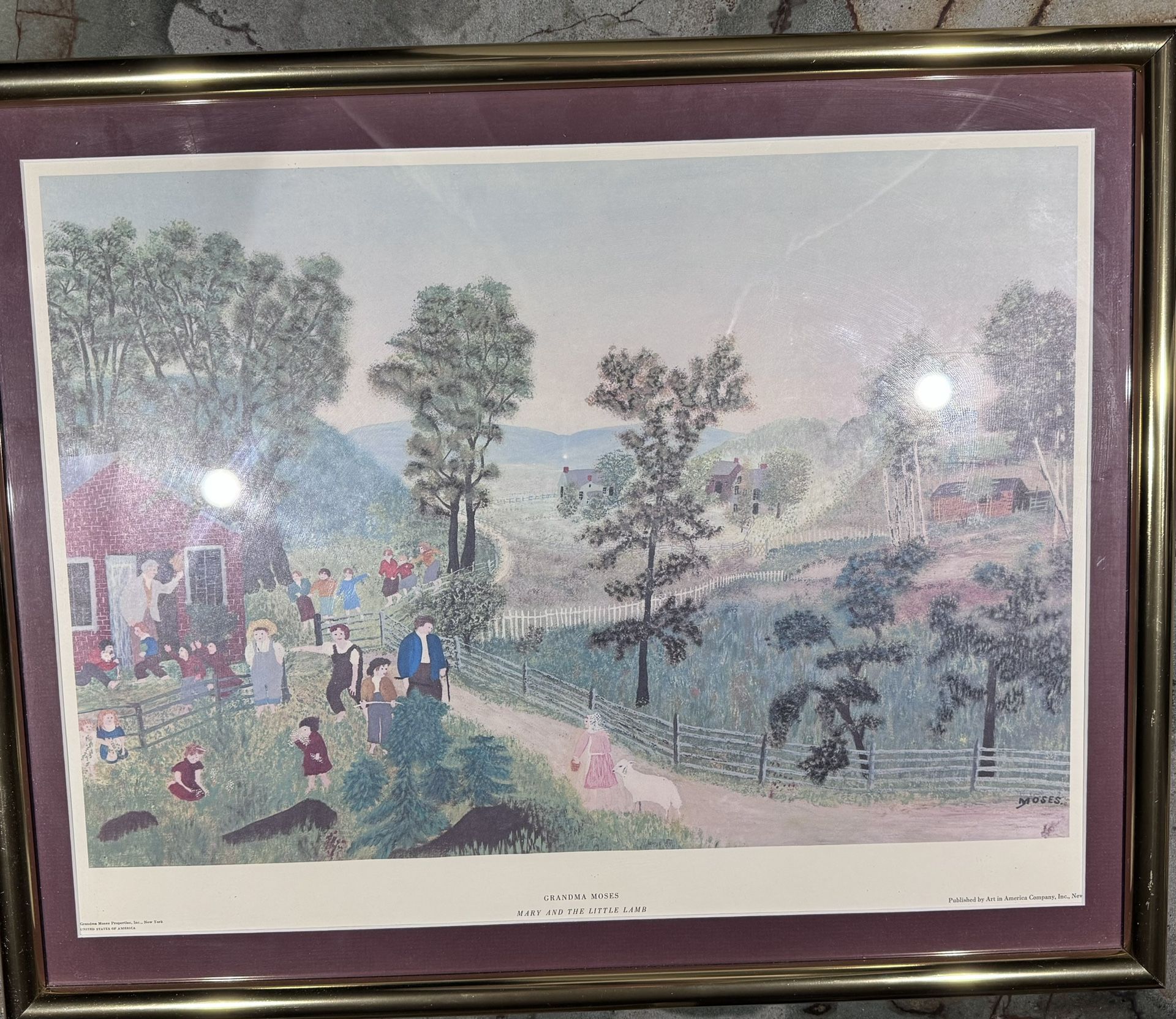 GRANDMA MOSES 1948 PRINT ‘MARY HAD A LITTLE LAMB’ FRAMED